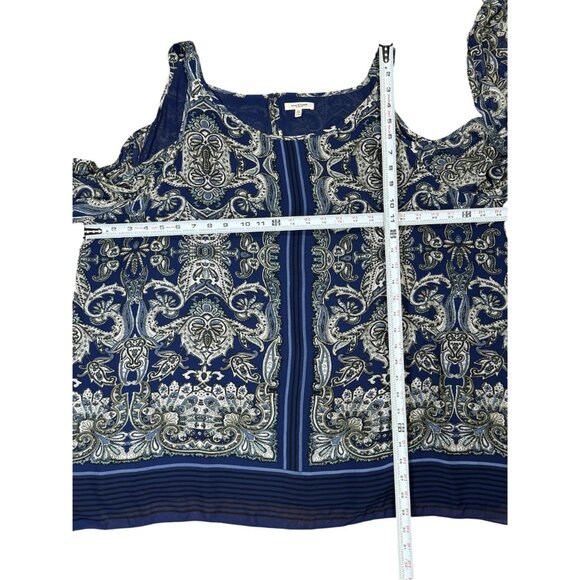 Max Studio Size 3 XL Womens Blouse Print Blue & White Paisley Cold Shoulder Top - Picture 9 of 14